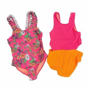 B Magical by btween Girls Swimsuit Bundle Size 7 – Floral & Pink/Orange Cutout
